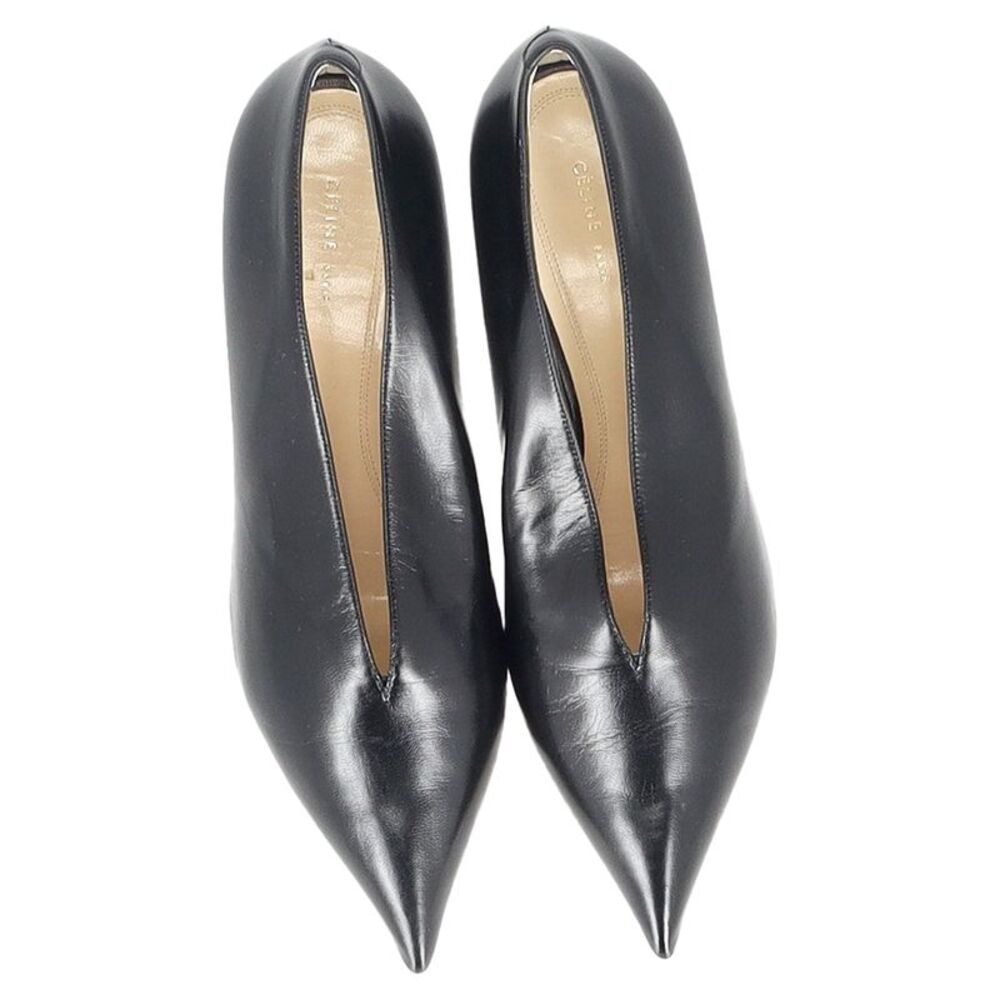 Celine V Neck Pointed Toe Pumps in Black Leather - Picture 3 of 6